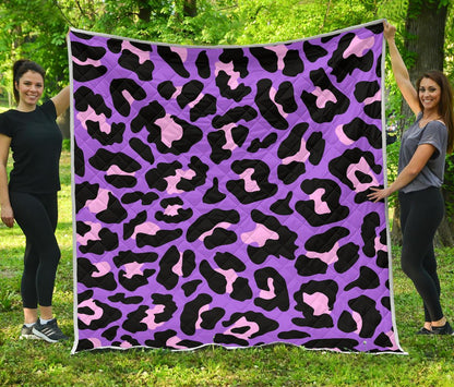 Cheetah Purple Neon Print Pattern Premium Quilt-JTAMIGO.COM