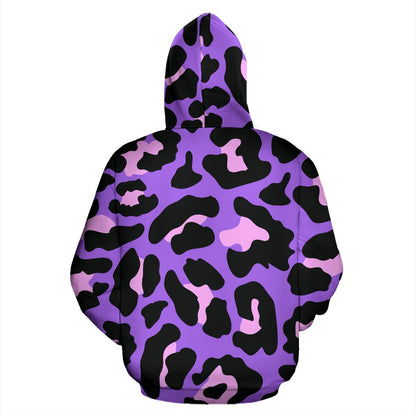 Cheetah Purple Neon Print Pattern Pullover Hoodie