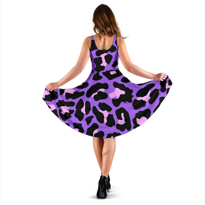 Cheetah Purple Neon Print Pattern Sleeveless Dress
