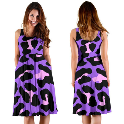 Cheetah Purple Neon Print Pattern Sleeveless Dress