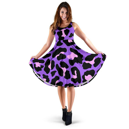Cheetah Purple Neon Print Pattern Sleeveless Dress
