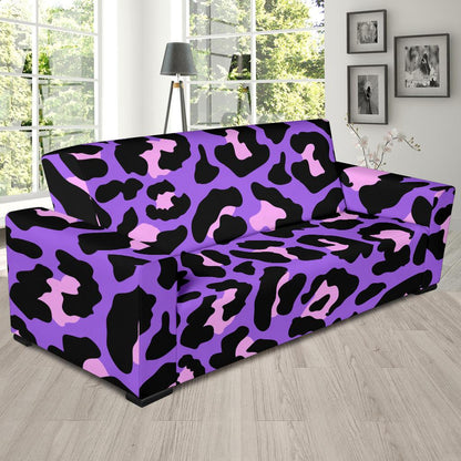 Cheetah Purple Neon Print Pattern Sofa Slipcover-JTAMIGO.COM