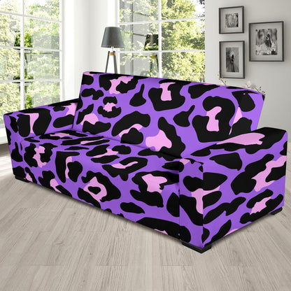 Cheetah Purple Neon Print Pattern Sofa Slipcover-JTAMIGO.COM