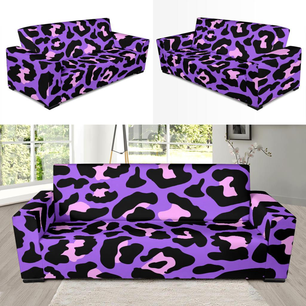 Cheetah Purple Neon Print Pattern Sofa Slipcover-JTAMIGO.COM