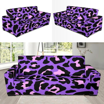 Cheetah Purple Neon Print Pattern Sofa Slipcover-JTAMIGO.COM