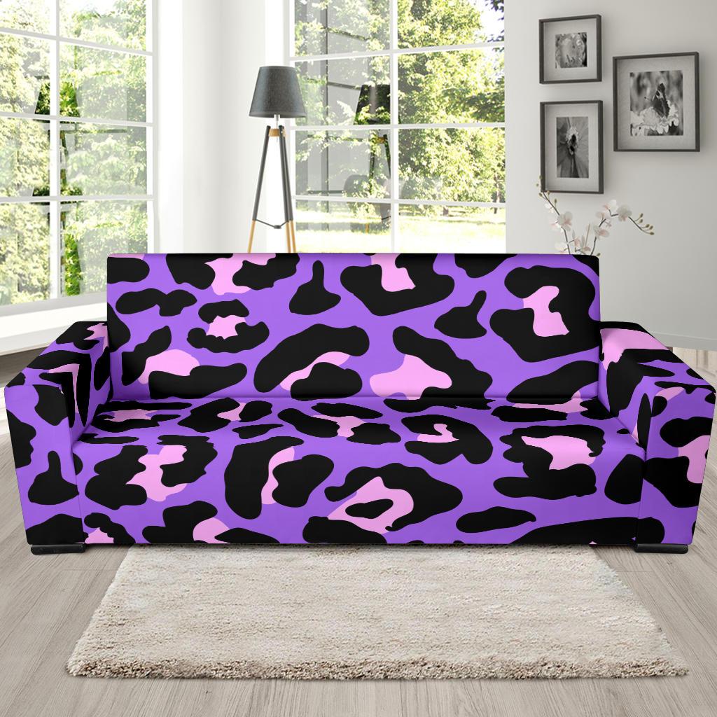 Cheetah Purple Neon Print Pattern Sofa Slipcover-JTAMIGO.COM