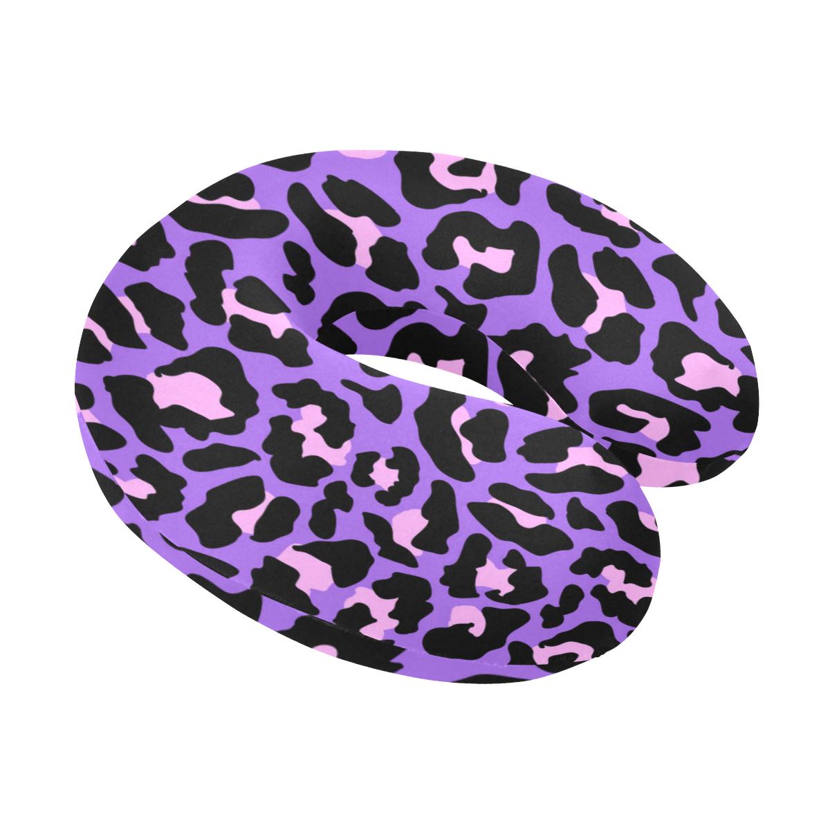Cheetah Purple Neon Print Pattern U-Shaped Travel Neck Pillow-JTAMIGO.COM