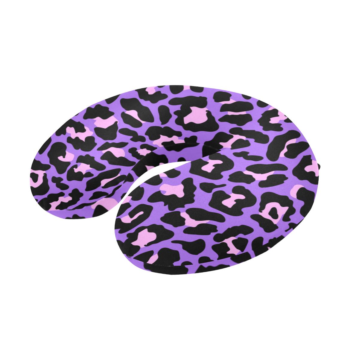 Cheetah Purple Neon Print Pattern U-Shaped Travel Neck Pillow-JTAMIGO.COM
