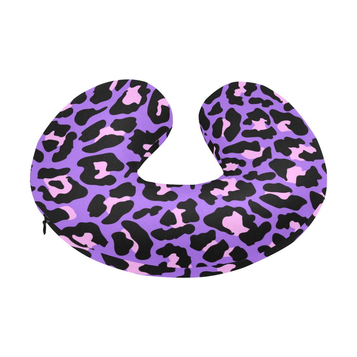 Cheetah Purple Neon Print Pattern U-Shaped Travel Neck Pillow-JTAMIGO.COM
