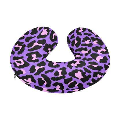 Cheetah Purple Neon Print Pattern U-Shaped Travel Neck Pillow-JTAMIGO.COM