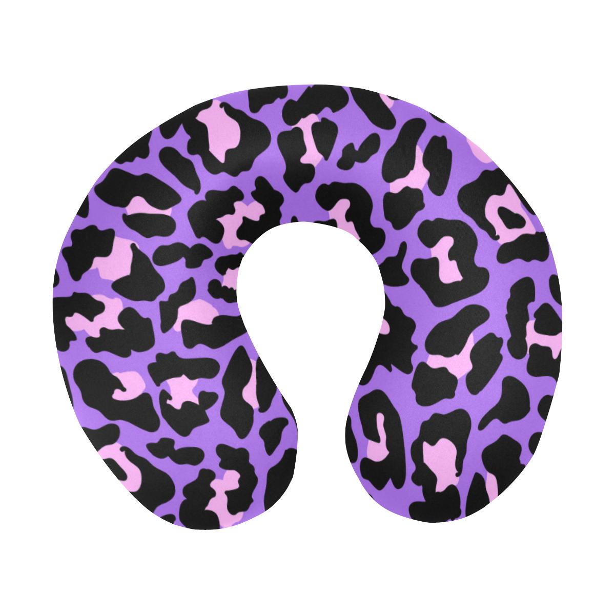 Cheetah Purple Neon Print Pattern U-Shaped Travel Neck Pillow-JTAMIGO.COM