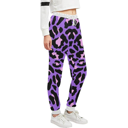 Cheetah Purple Neon Print Pattern Unisex Casual Sweatpants (Model L11)-JTAMIGO.COM