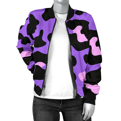 Cheetah Purple Neon Print Pattern Women Casual Bomber Jacket
