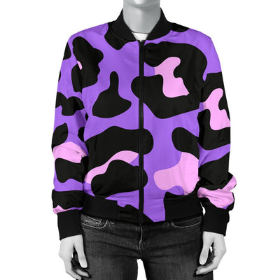 Cheetah Purple Neon Print Pattern Women Casual Bomber Jacket