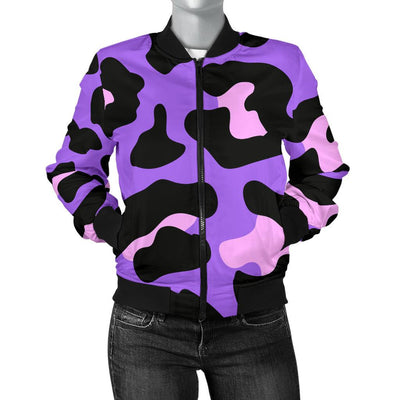 Cheetah Purple Neon Print Pattern Women Casual Bomber Jacket