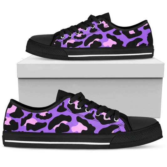 Cheetah Purple Neon Print Pattern Women Low Top Shoes