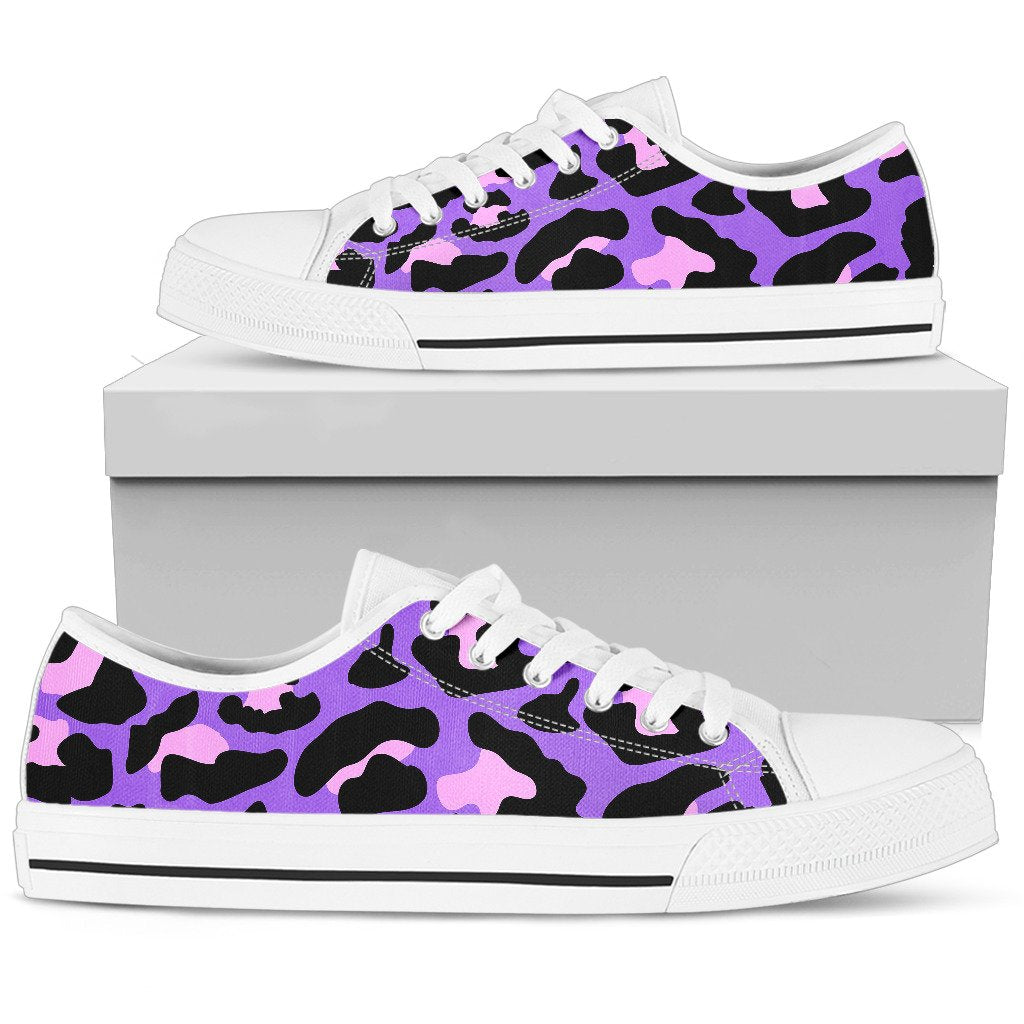 Cheetah Purple Neon Print Pattern Women Low Top Shoes
