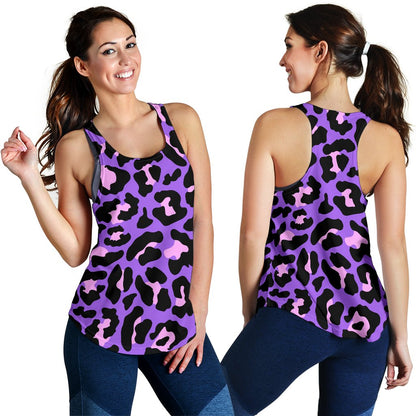 Cheetah Purple Neon Print Pattern Women Racerback Tank Top