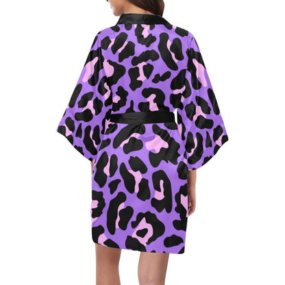 Cheetah Purple Neon Print Pattern Women Short Kimono Robe