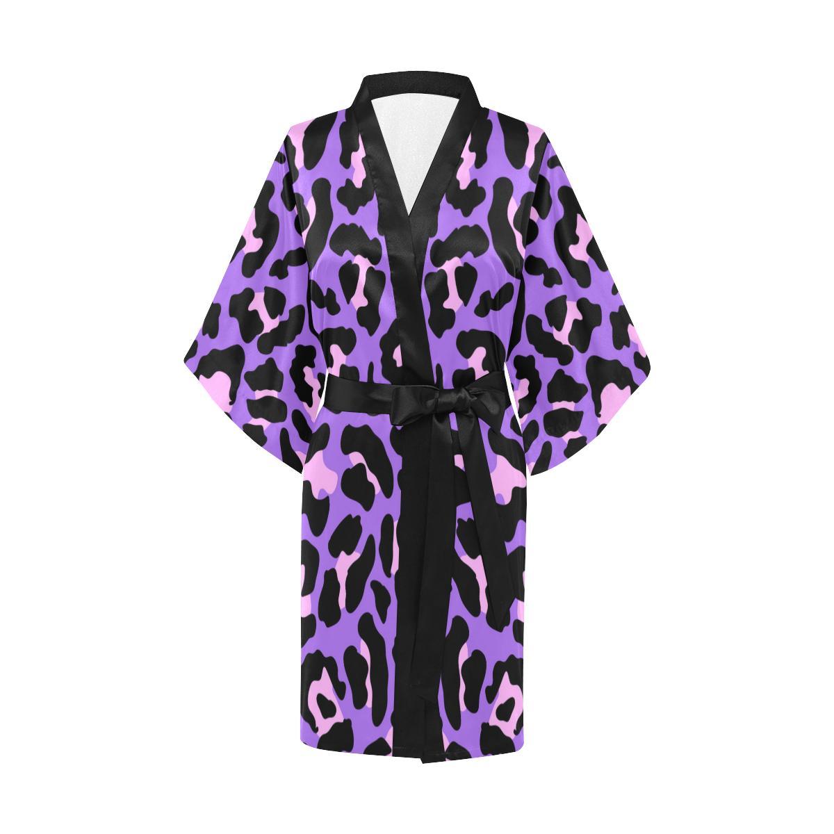 Cheetah Purple Neon Print Pattern Women Short Kimono Robe