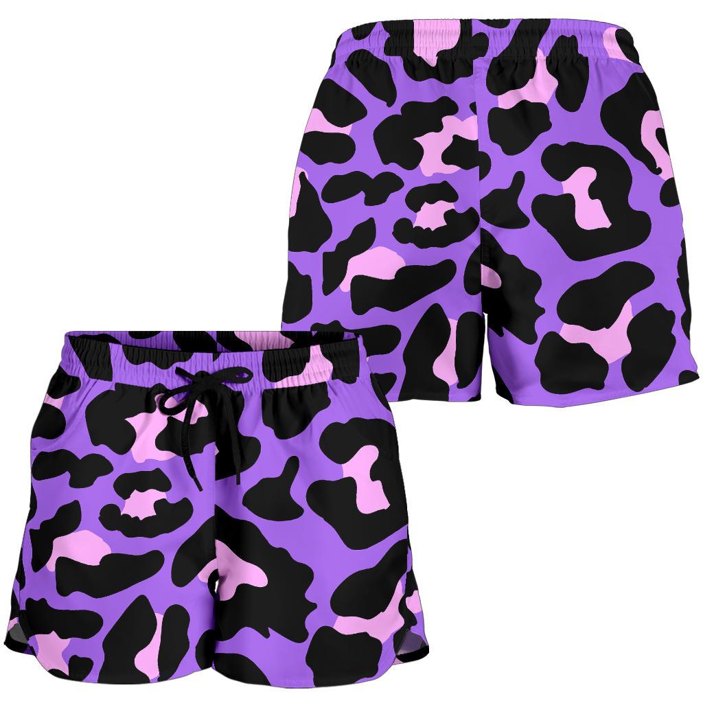 Cheetah Purple Neon Print Pattern Women Shorts-JTAMIGO.COM