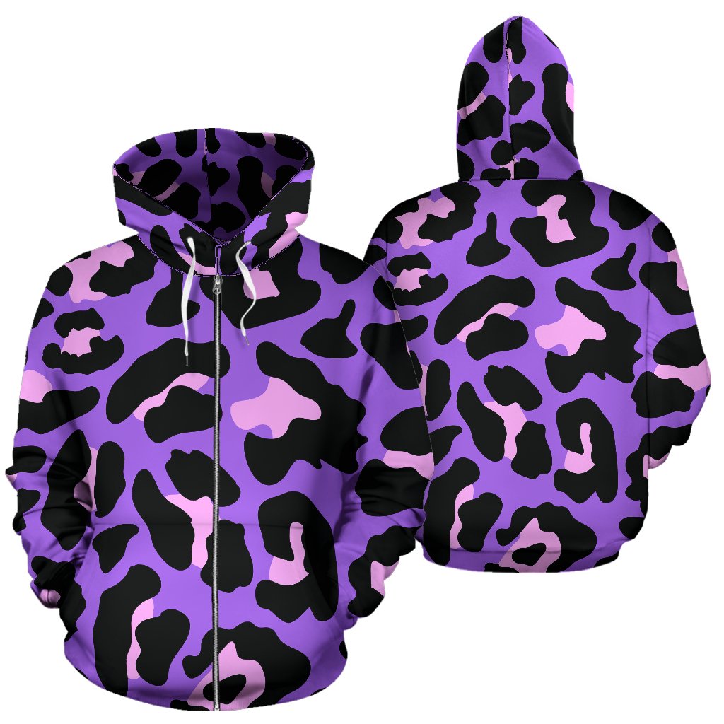 Cheetah Purple Neon Print Pattern Zip Up Hoodie