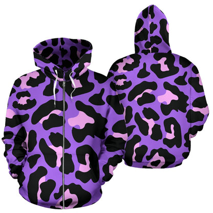 Cheetah Purple Neon Print Pattern Zip Up Hoodie