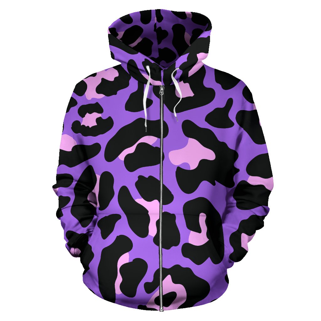 Cheetah Purple Neon Print Pattern Zip Up Hoodie