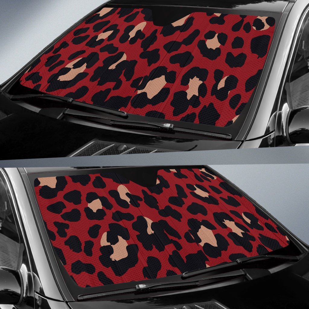 Cheetah Red Print Pattern Car Sun Shade For Windshield