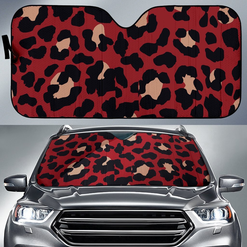 Cheetah Red Print Pattern Car Sun Shade For Windshield