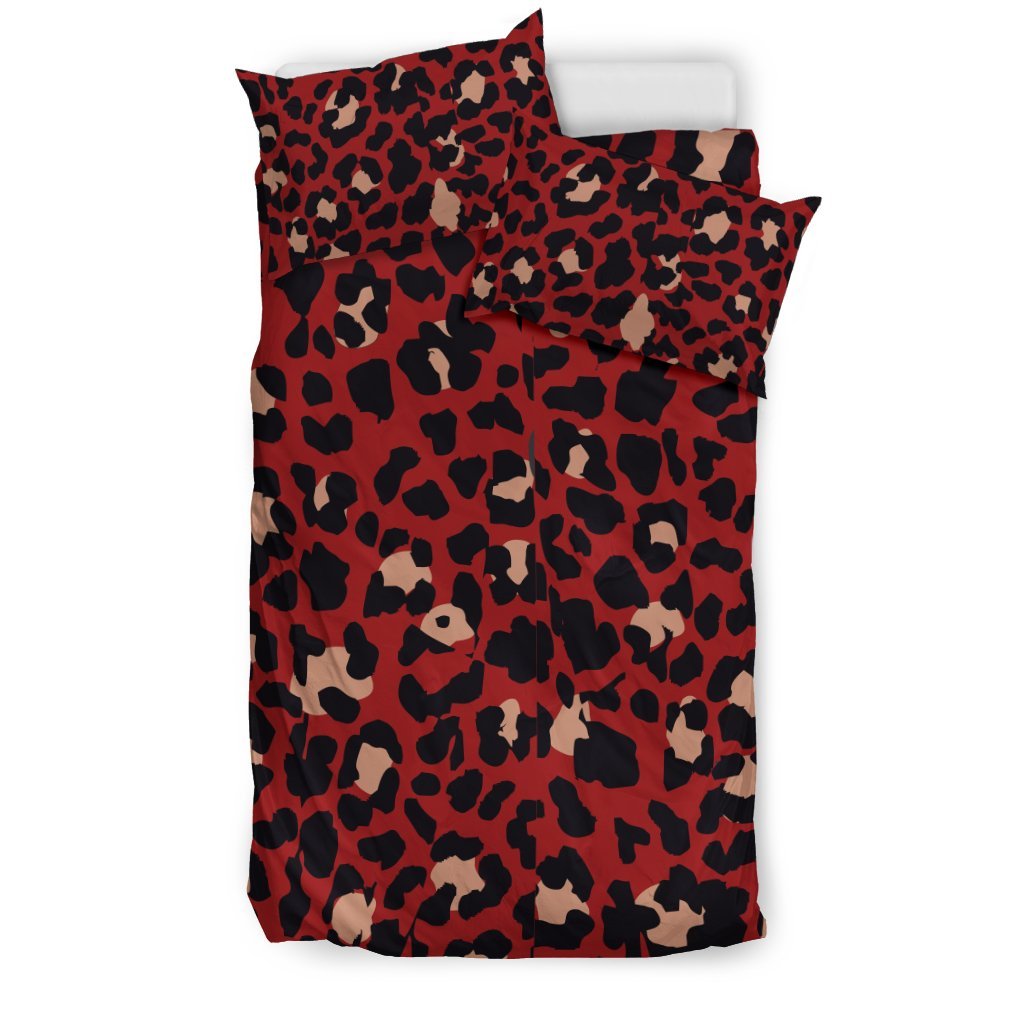 Cheetah Red Print Pattern Duvet Cover Bedding Set