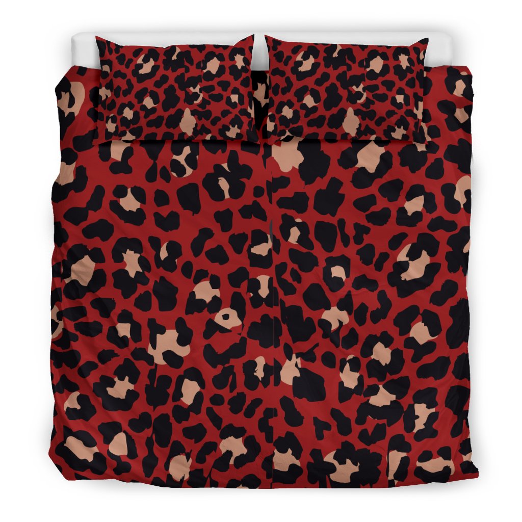 Cheetah Red Print Pattern Duvet Cover Bedding Set