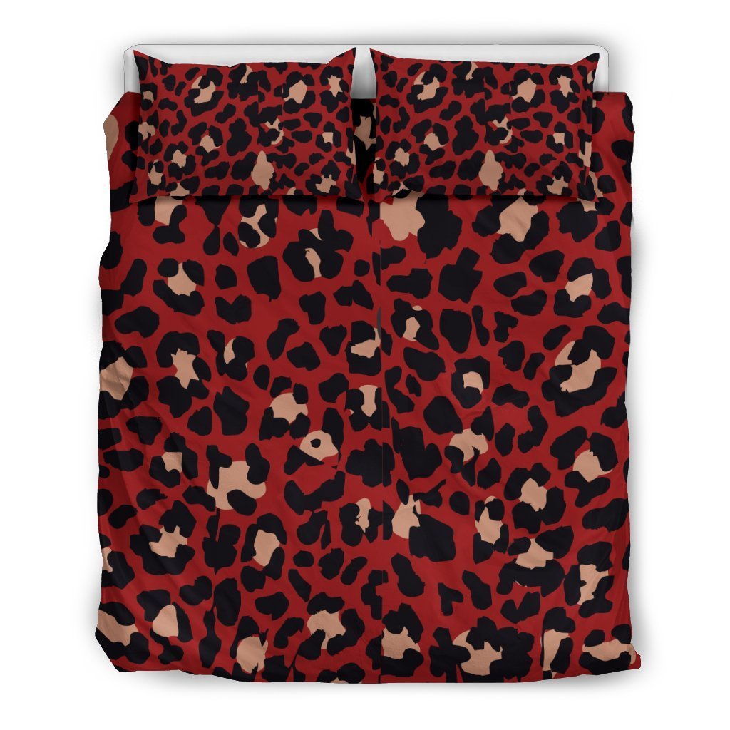 Cheetah Red Print Pattern Duvet Cover Bedding Set