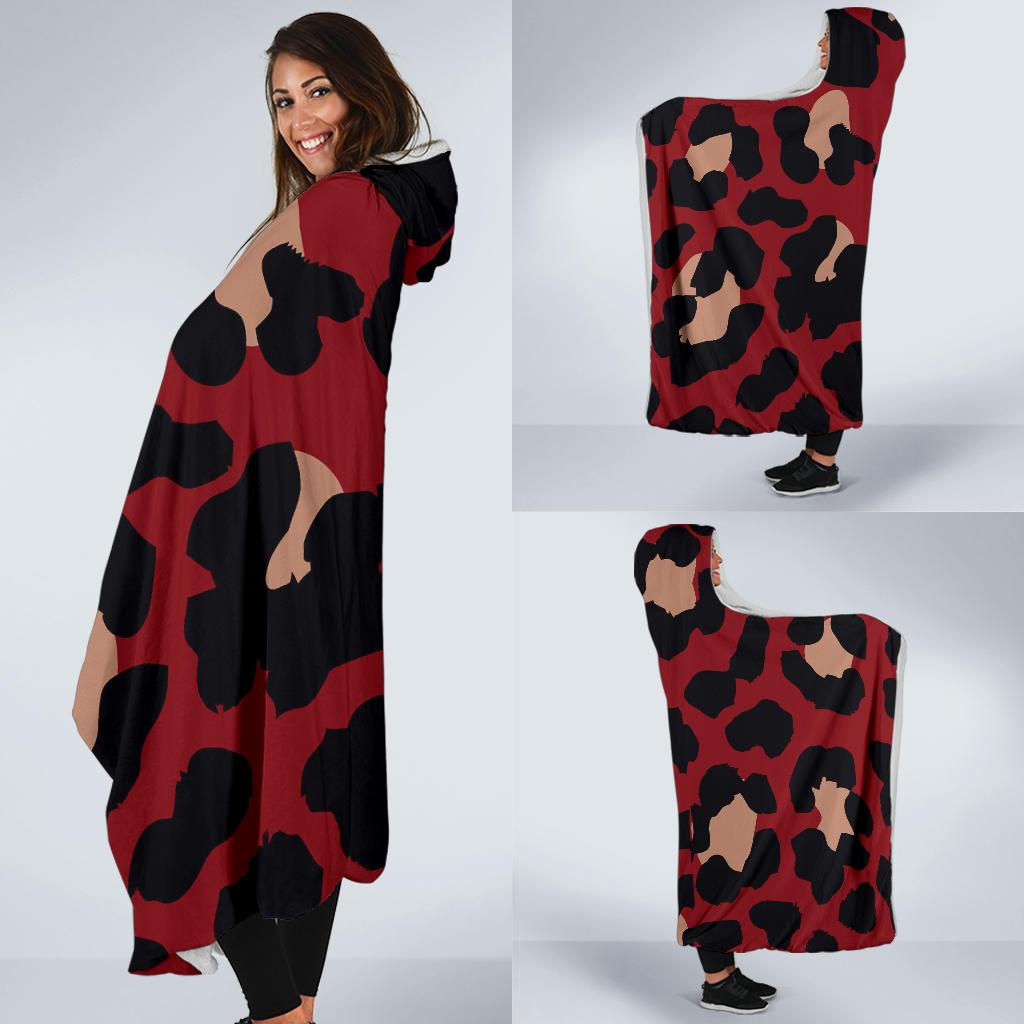 Cheetah Red Print Pattern Hooded Blanket-JTAMIGO.COM