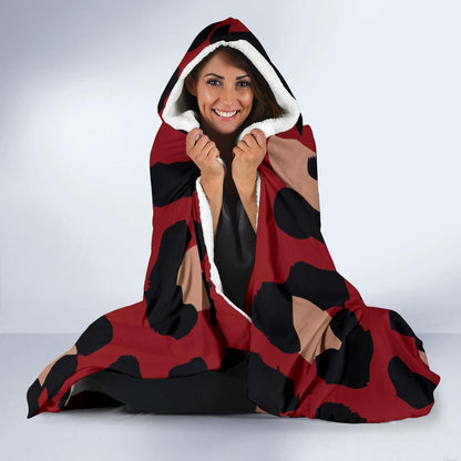 Cheetah Red Print Pattern Hooded Blanket-JTAMIGO.COM