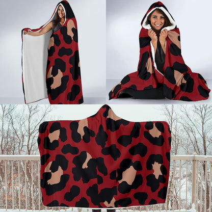 Cheetah Red Print Pattern Hooded Blanket-JTAMIGO.COM