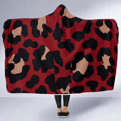 Cheetah Red Print Pattern Hooded Blanket-JTAMIGO.COM