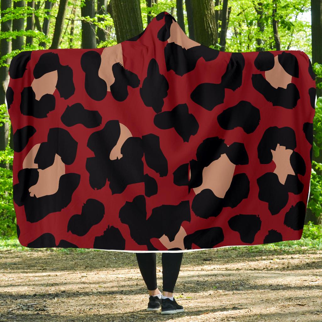 Cheetah Red Print Pattern Hooded Blanket-JTAMIGO.COM