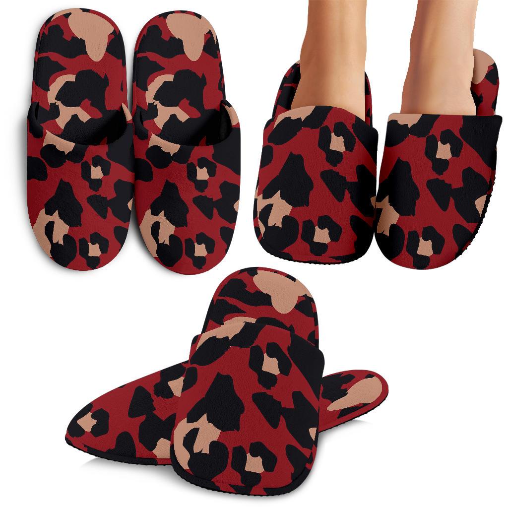 Cheetah Red Print Pattern House Slippers