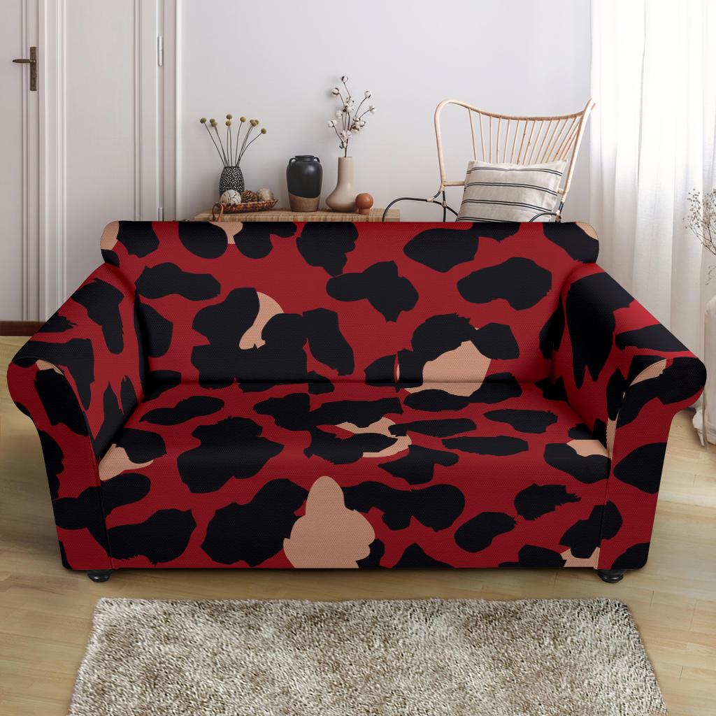 Cheetah Red Print Pattern Loveseat Slipcover-JTAMIGO.COM