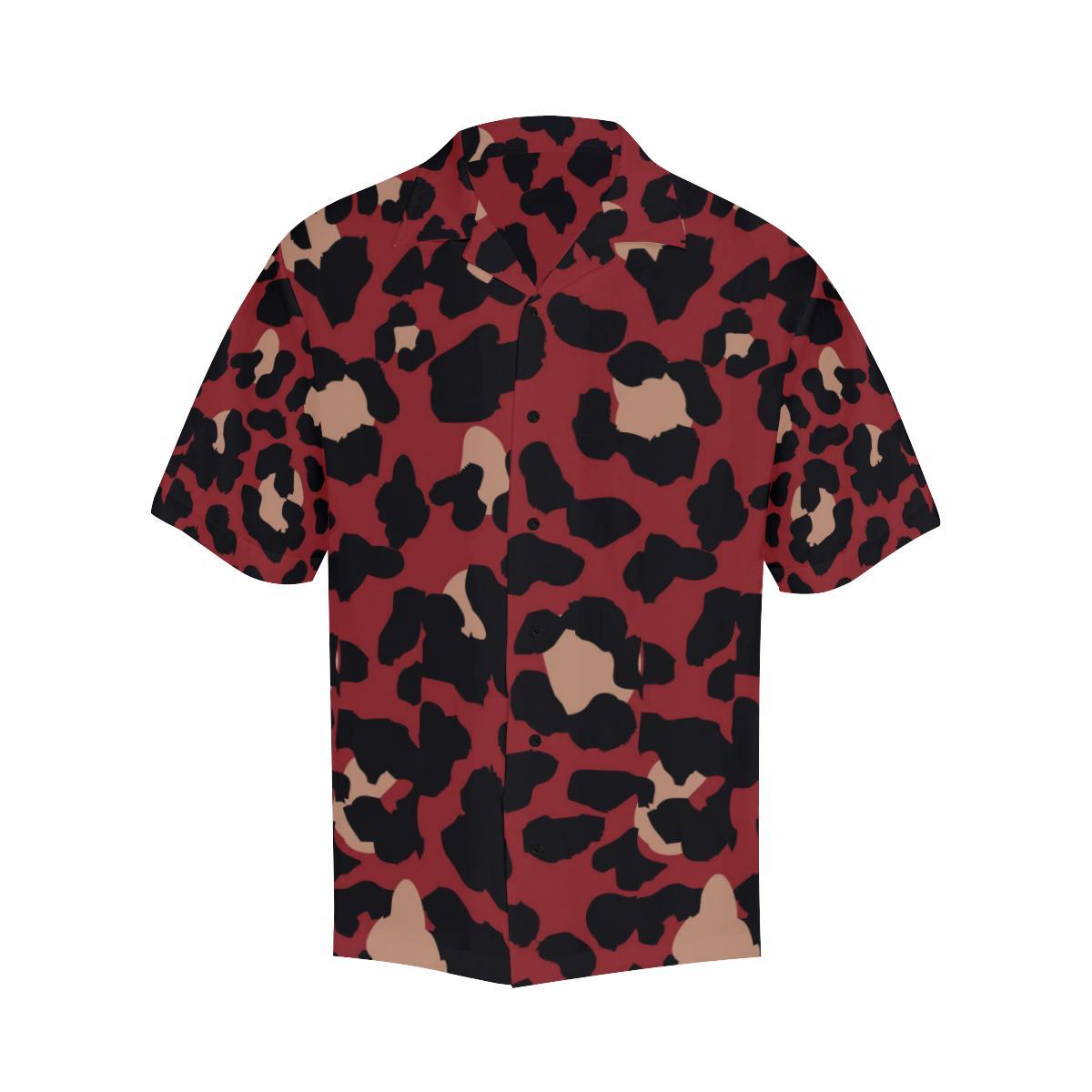 Cheetah Red Print Pattern Men Aloha Hawaiian Shirt