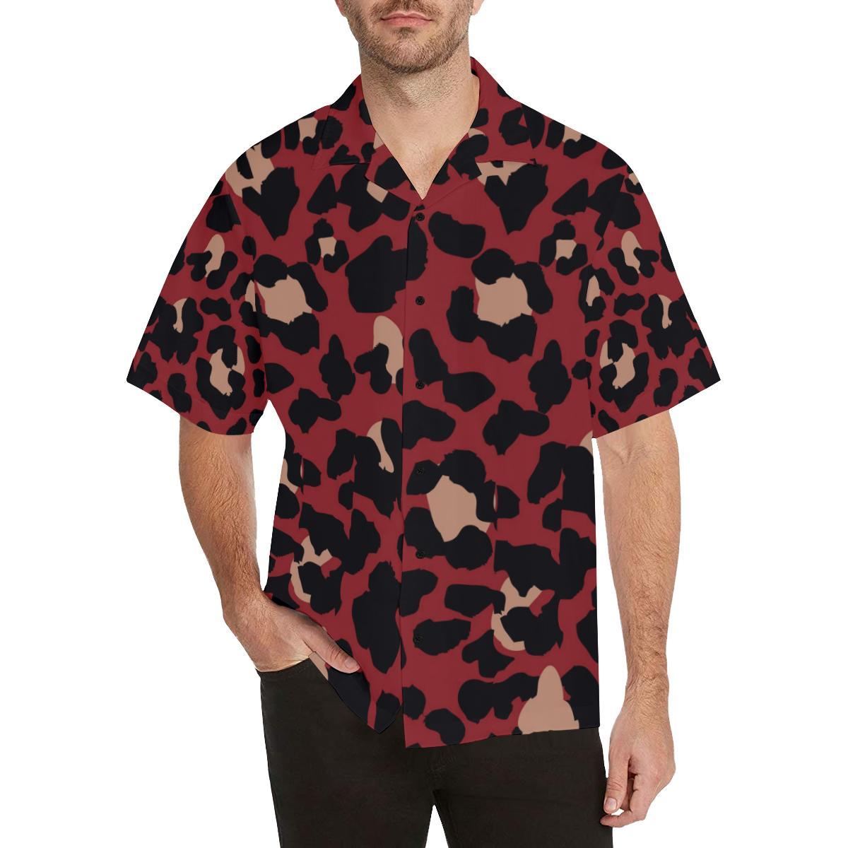 Cheetah Red Print Pattern Men Aloha Hawaiian Shirt