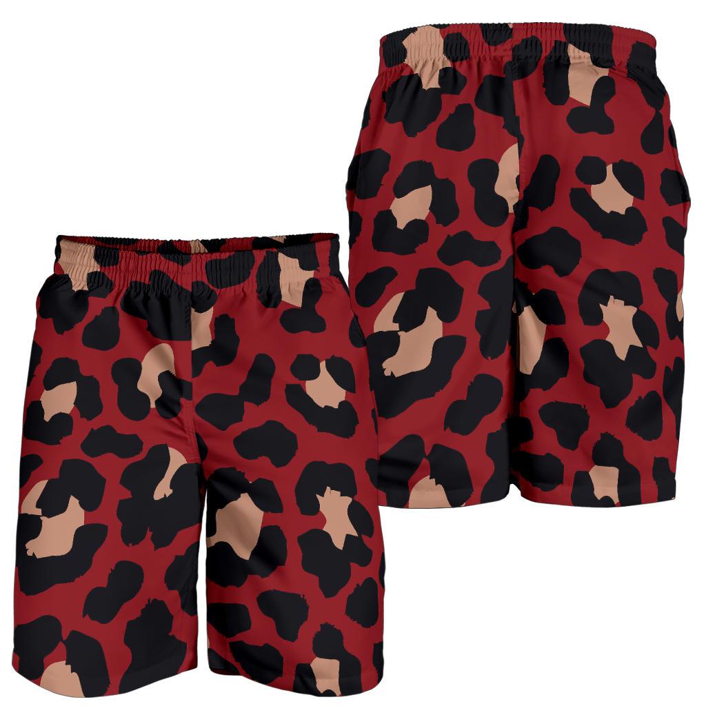 Cheetah Red Print Pattern Mens Shorts-JTAMIGO.COM