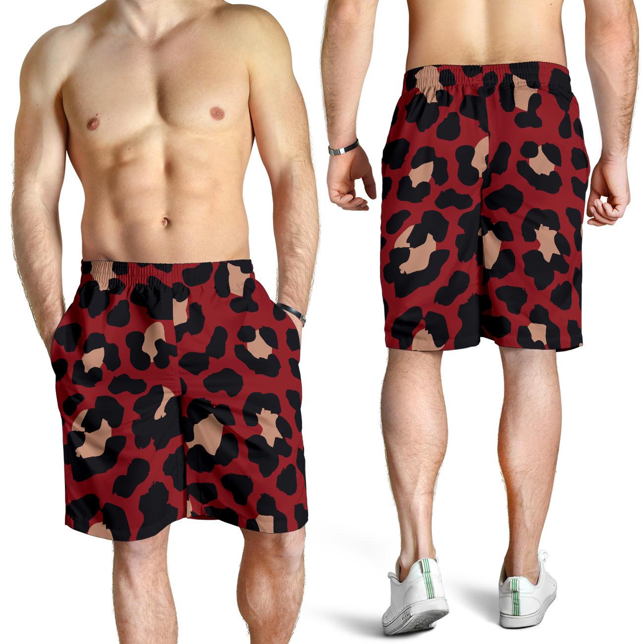 Cheetah Red Print Pattern Mens Shorts-JTAMIGO.COM
