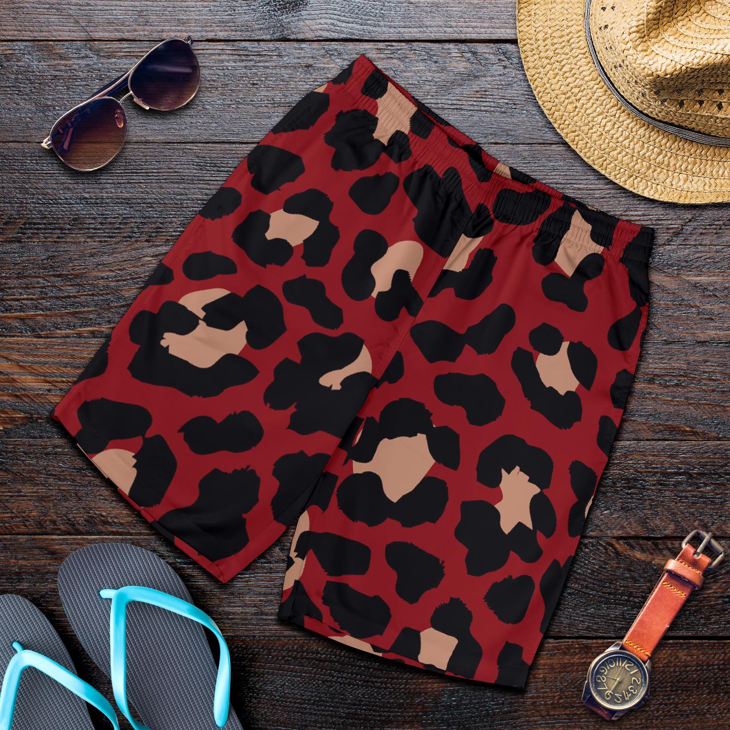 Cheetah Red Print Pattern Mens Shorts-JTAMIGO.COM