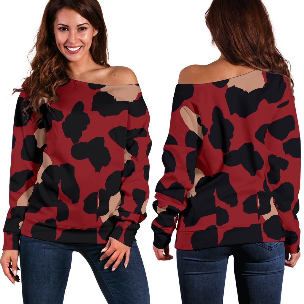 Cheetah Red Print Pattern Off Shoulder Sweatshirt
