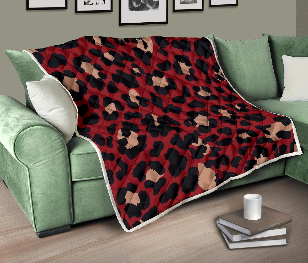 Cheetah Red Print Pattern Premium Quilt-JTAMIGO.COM