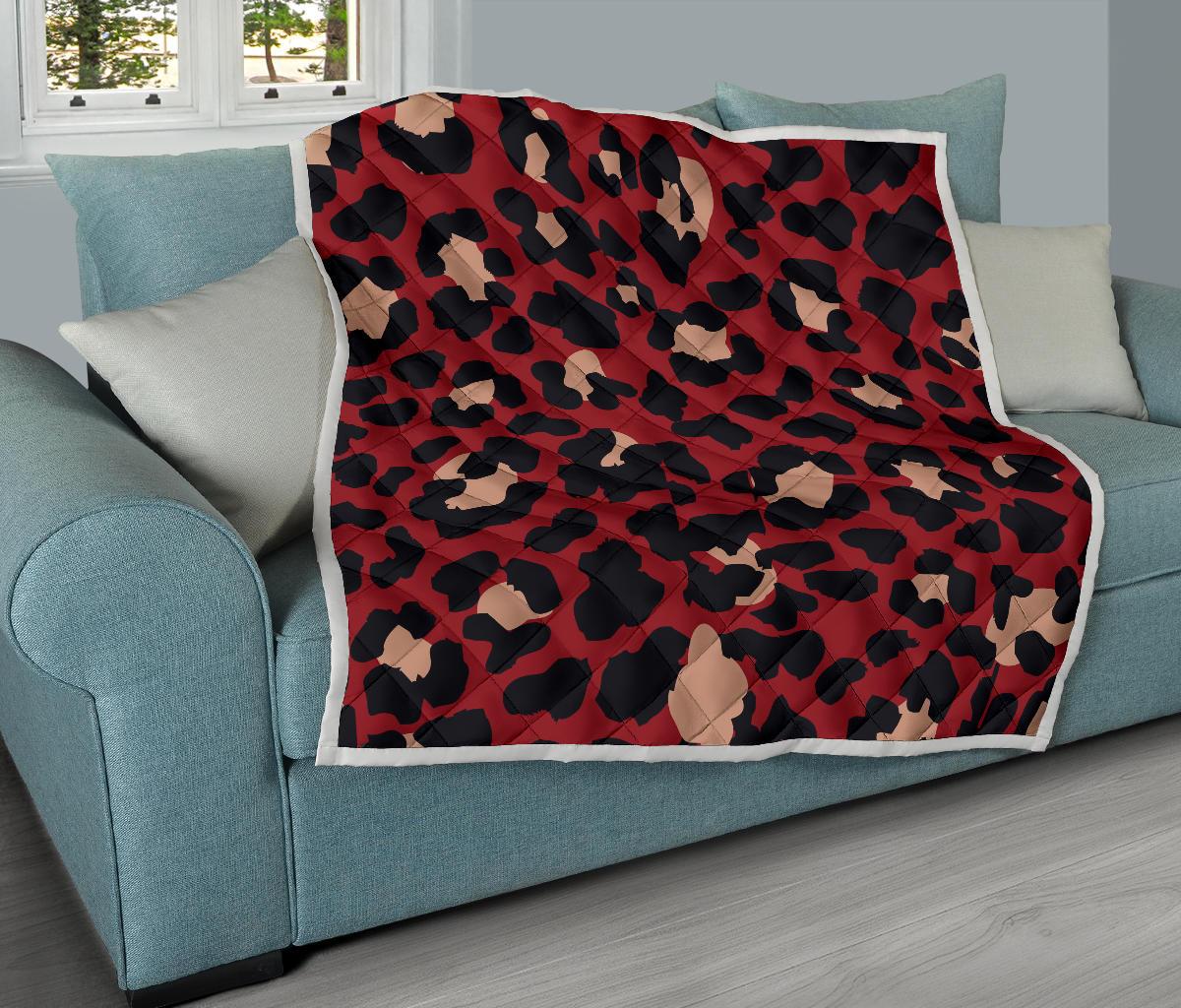 Cheetah Red Print Pattern Premium Quilt-JTAMIGO.COM