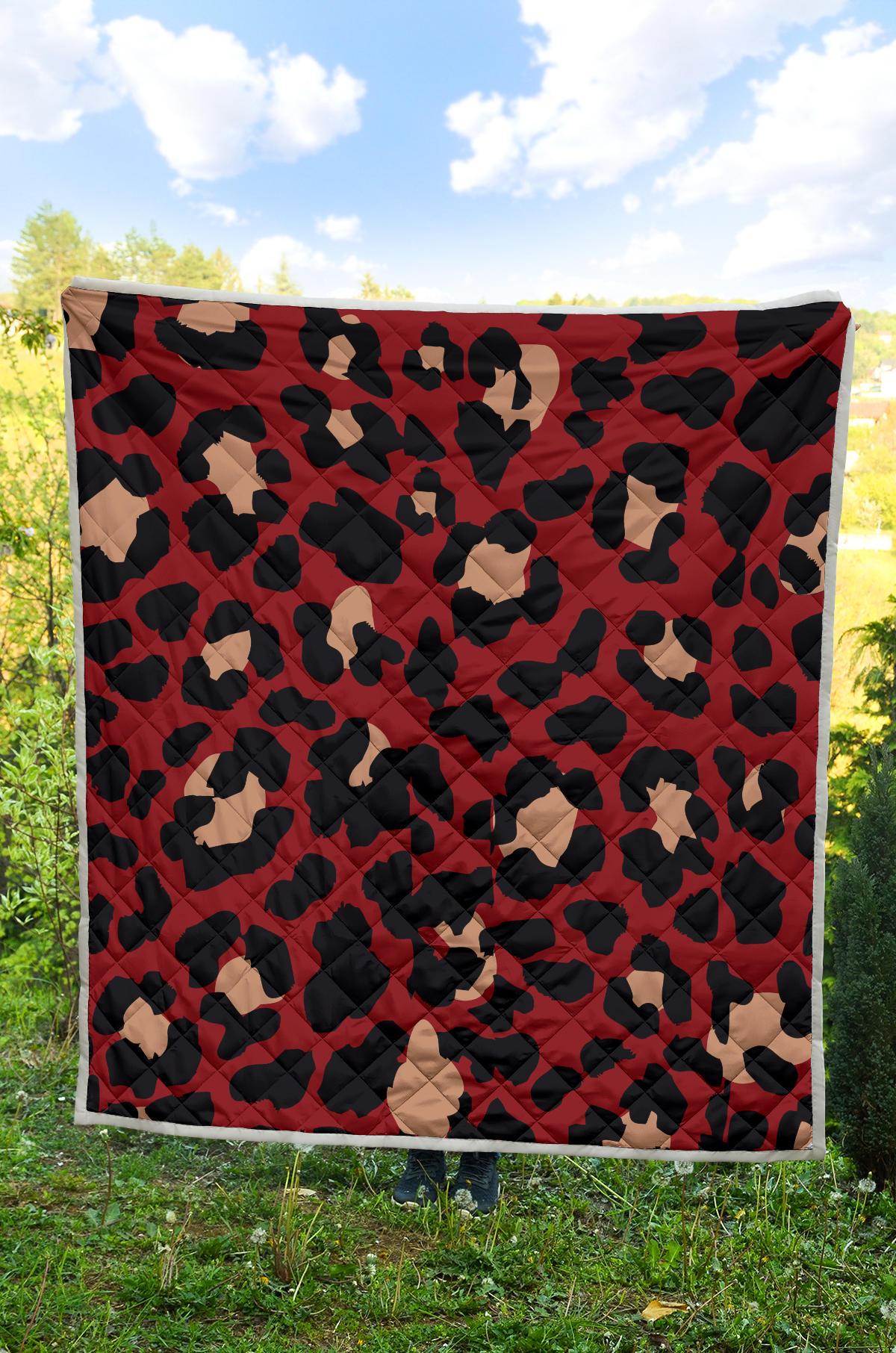 Cheetah Red Print Pattern Premium Quilt-JTAMIGO.COM