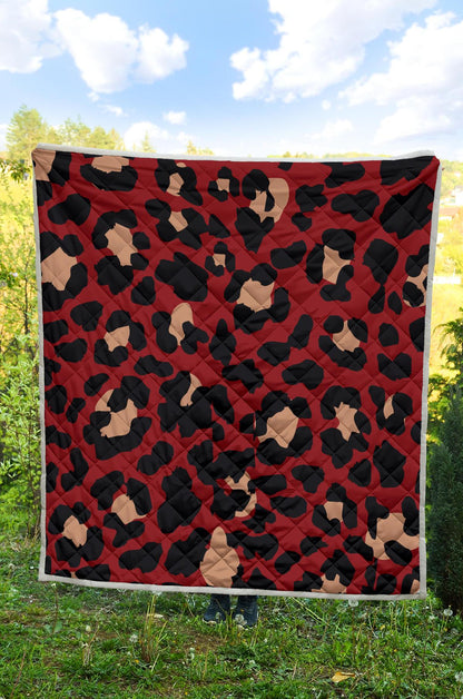 Cheetah Red Print Pattern Premium Quilt-JTAMIGO.COM